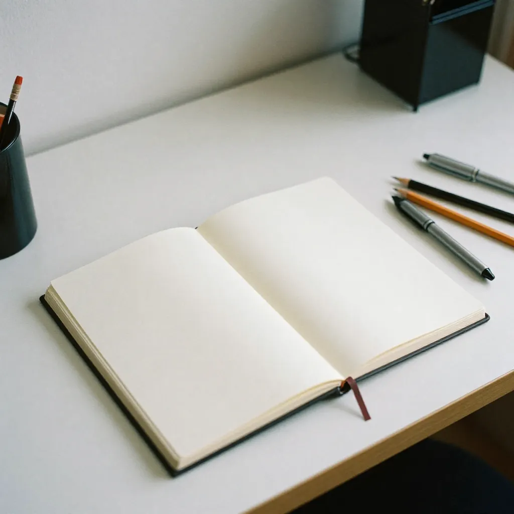 Open art journal showing detailed pencil sketches and notes