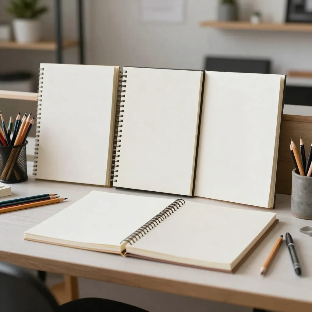 Store interior with sketchbooks and art supplies on display